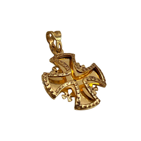 14K Gold Modern Domed Jerusalem Cross Necklace